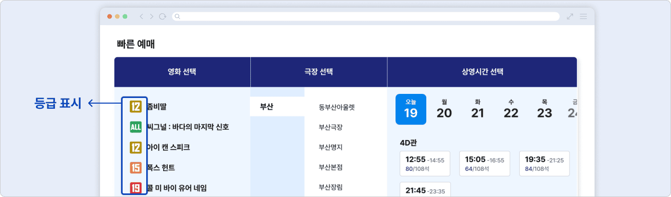 영화상영관 예매 사이트 - 등급표시